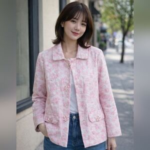 Vintage Liz Claiborne Inc Women's Blazer Large Soft Pink White Floral Button